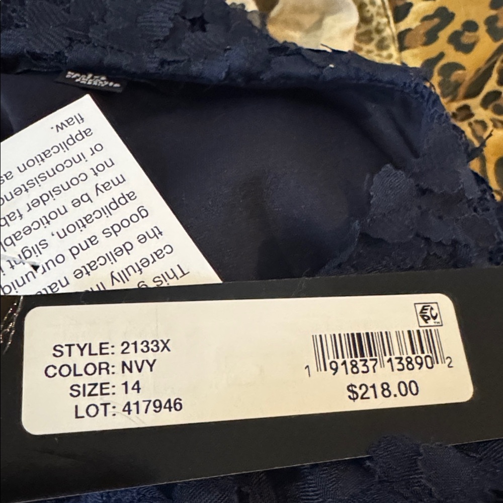 NWT Xscape Navy Lace  Dress w/ Navy Fabric Flowers Throughout - Picture 12 of 13
